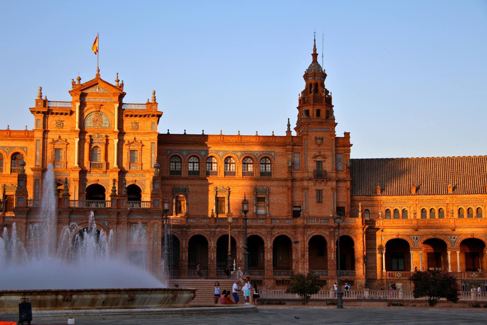 Plaza de España in Seville at golden hour