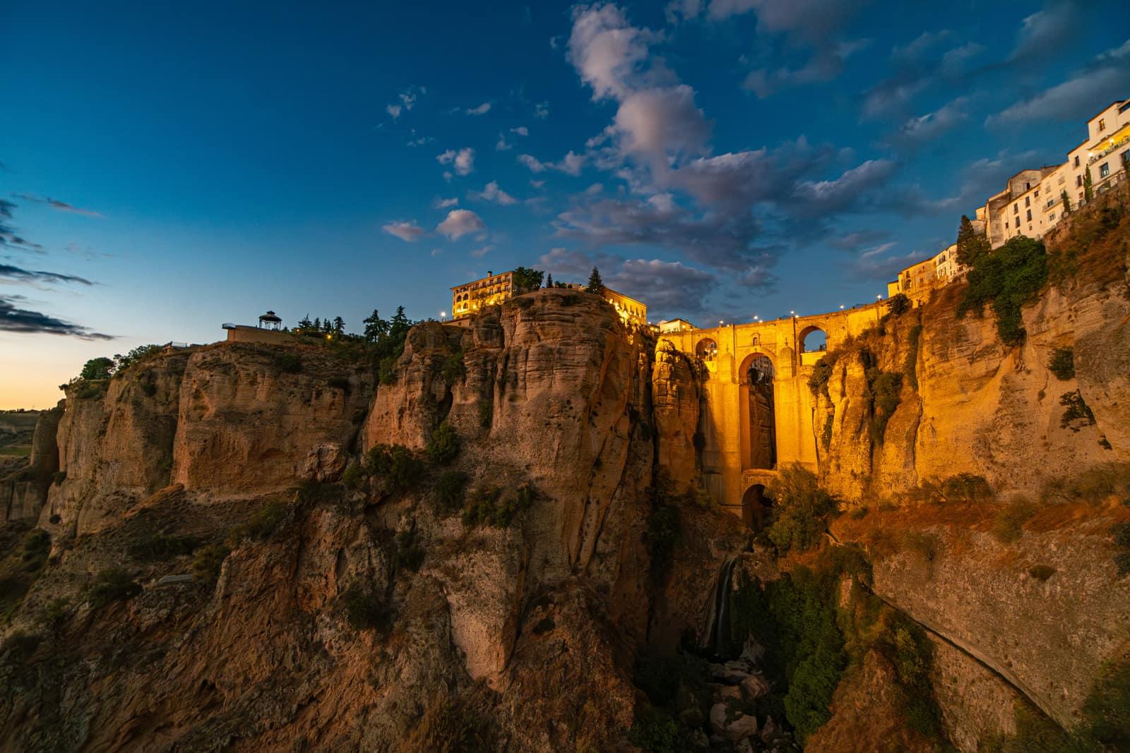 Ronda's bridge over the gorge at dusk