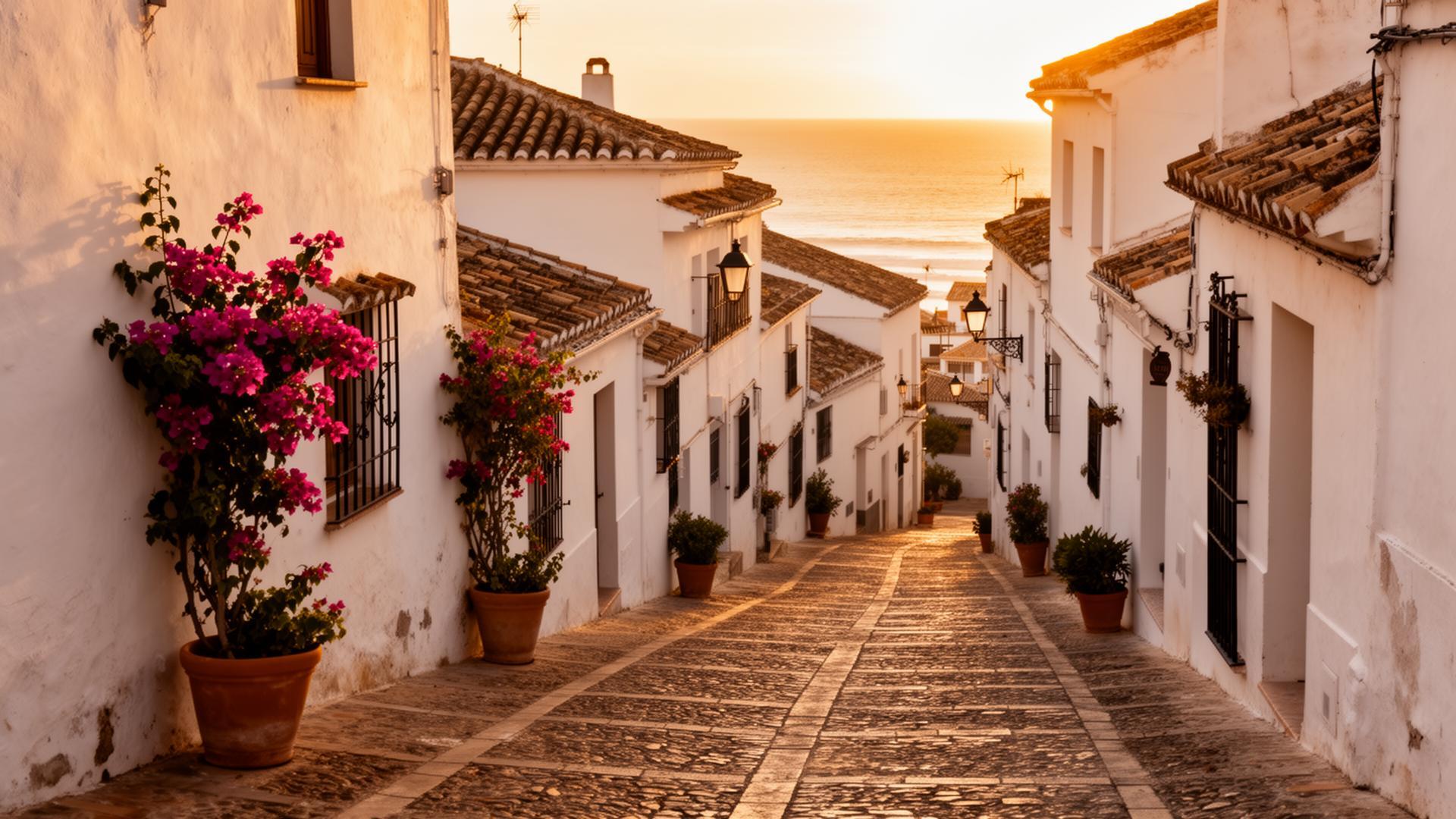 Wit Andalusisch dorp aan de Costa de la Luz in winterzon