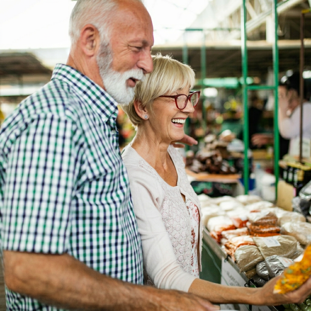 Ouder echtpaar op een Andalusische markt