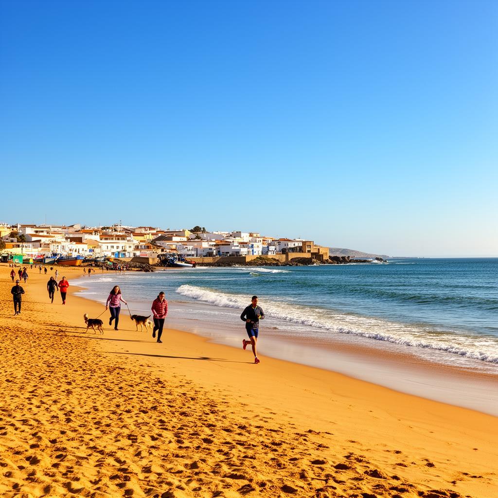 Atlantisch strand met golven in Rota