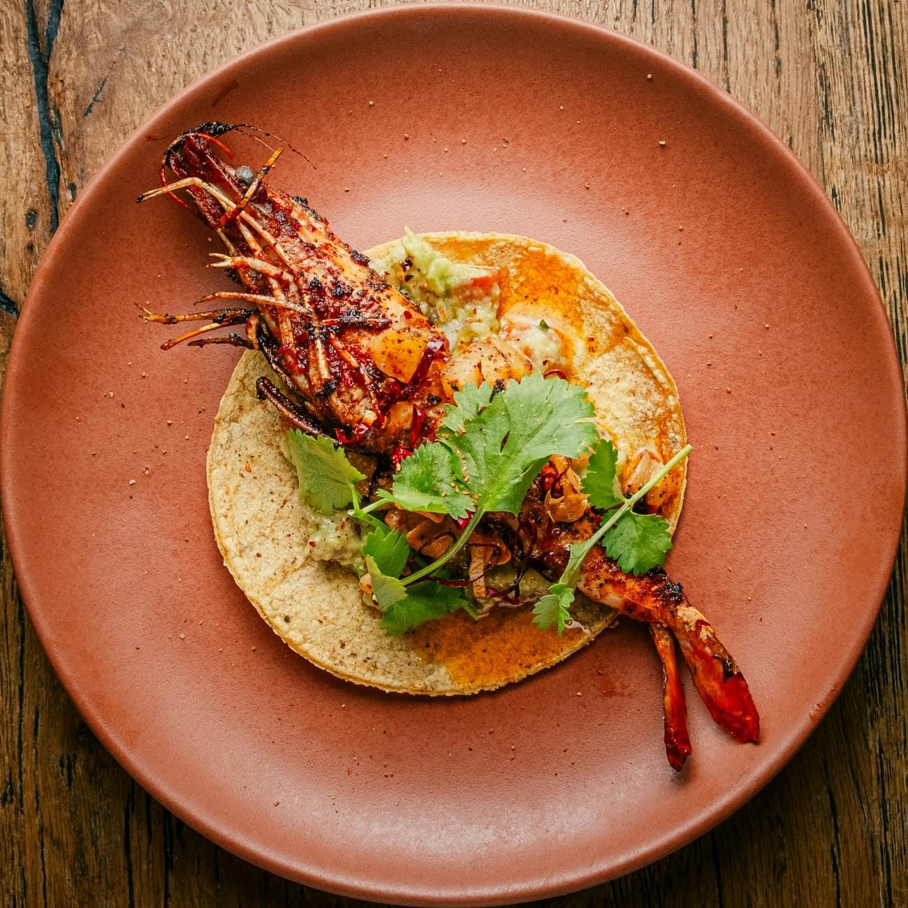 Plate of grilled Sanlúcar langostino prawns